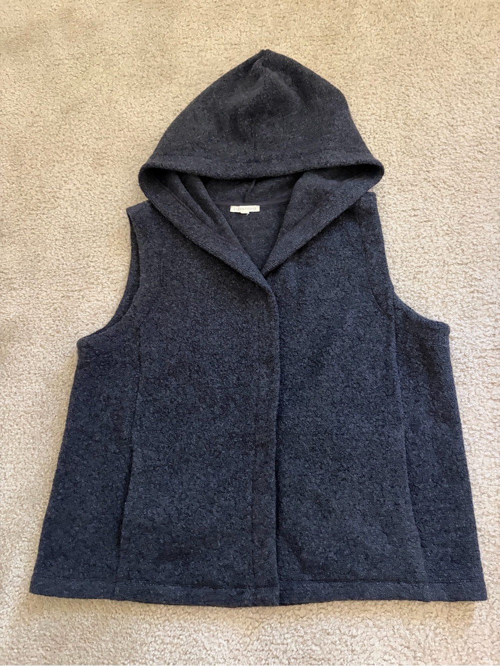 Eileen Fisher Womens Boucle Wool Knit Hooded Vest Charcoal